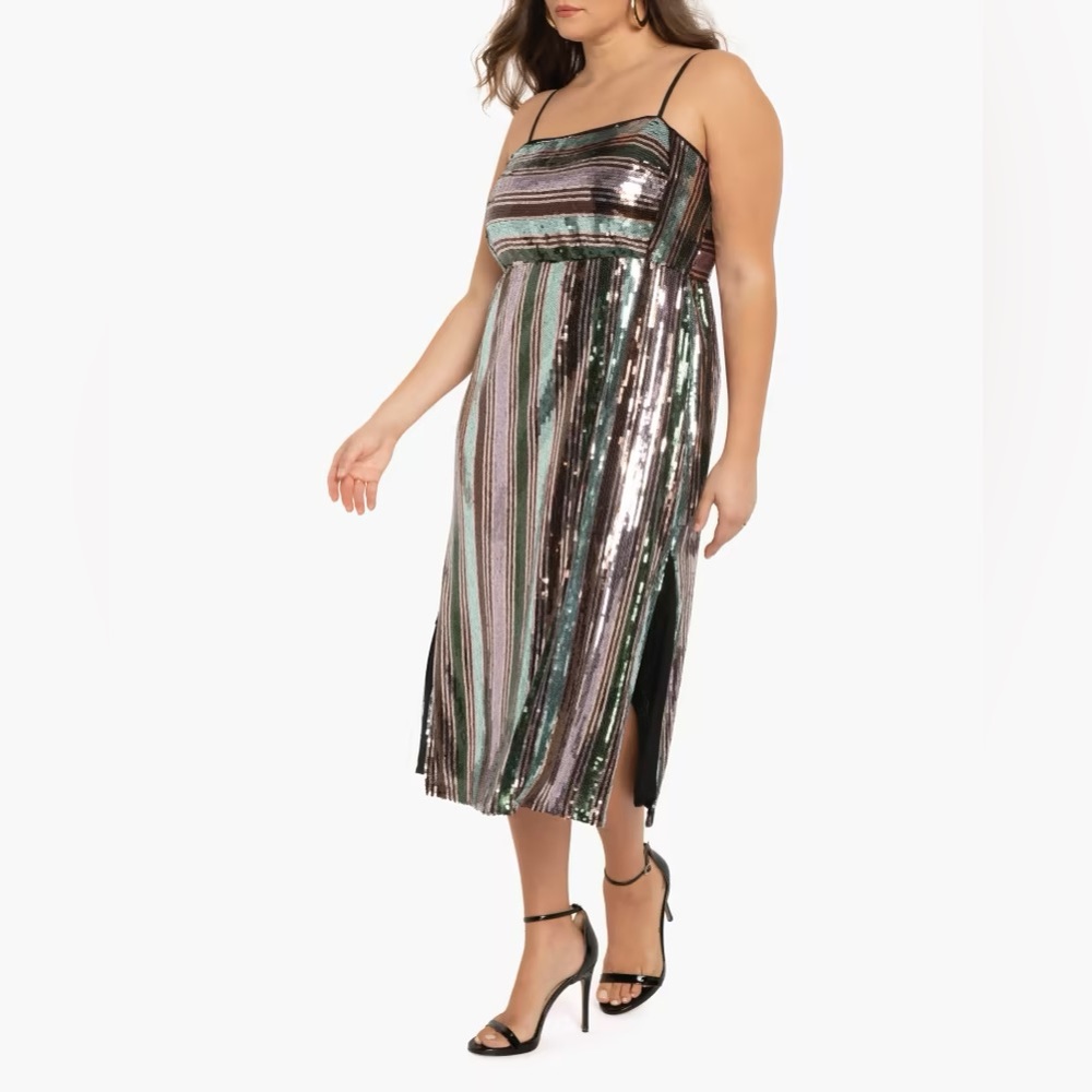 Eloquii Claudia Striped Sequin Cocktail Slip Dress NWOT 18